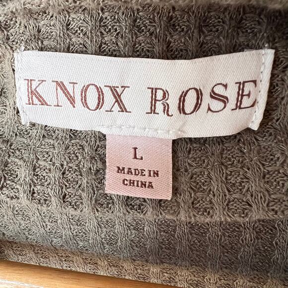 Knox Rose Cardigan Womens Size Large Olive Green Waffle Knit Open Lightweight - Picture 2 of 16